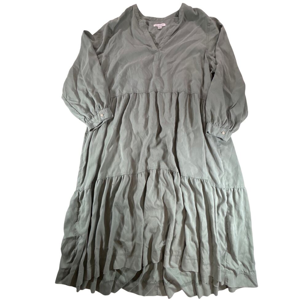 FREE ASSEMBLY Women Green Tiered Midi Dress XXXL Boho Peasant Long Sleeve V Neck